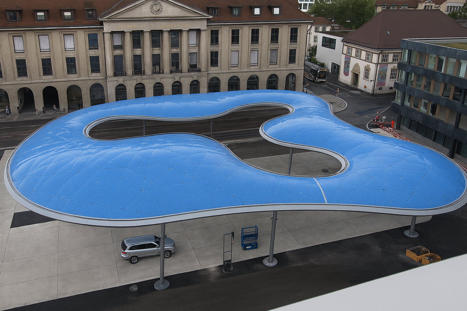 AI-generated image of the ETFE roof at Aarau Bus Station, designed by Vector Foiltec (now Lightspan).