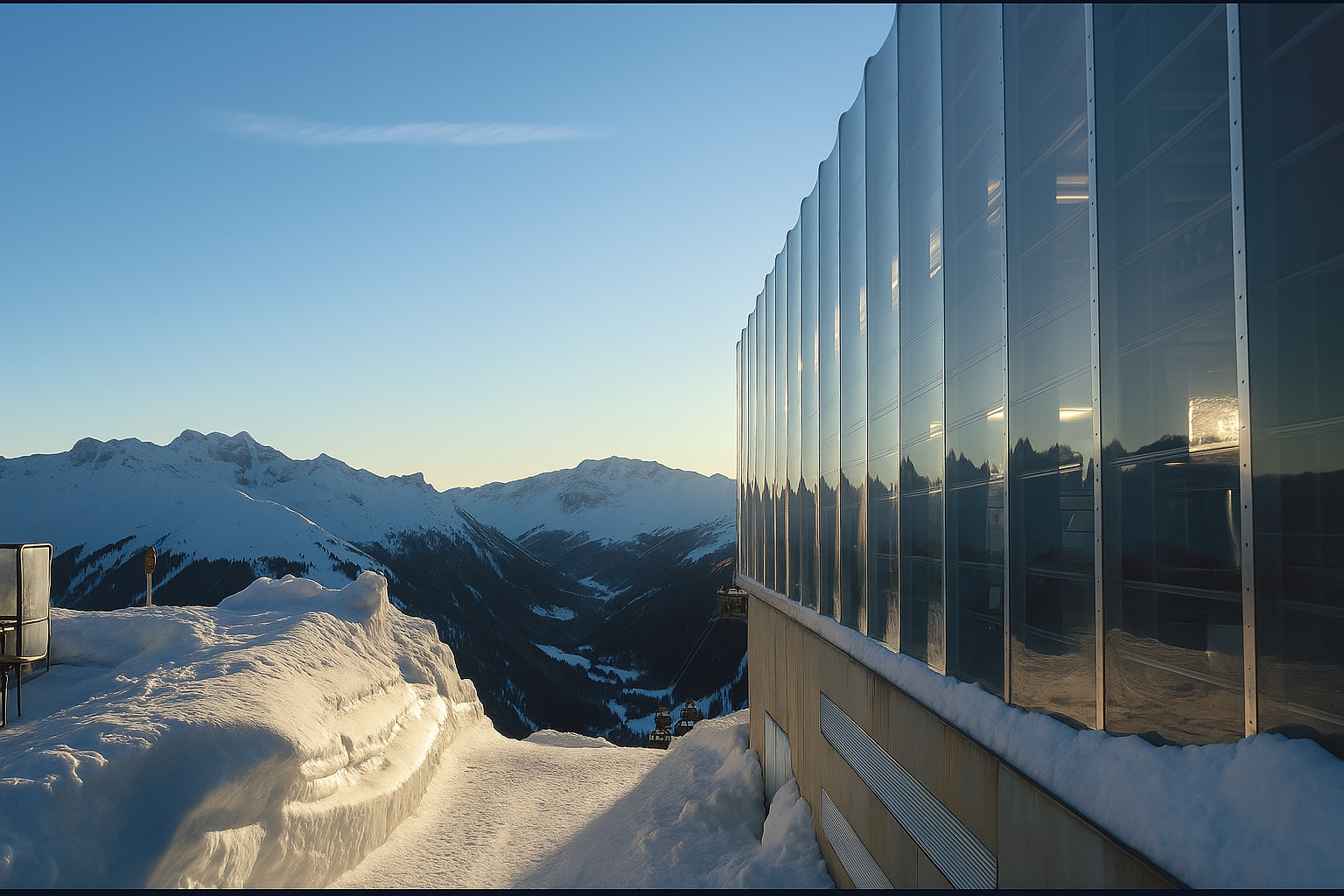 AI-generated image of the ETFE roof at Grasjochbahn Station in St. Gallenkirch, designed by Vector Foiltec (now Lightspan).