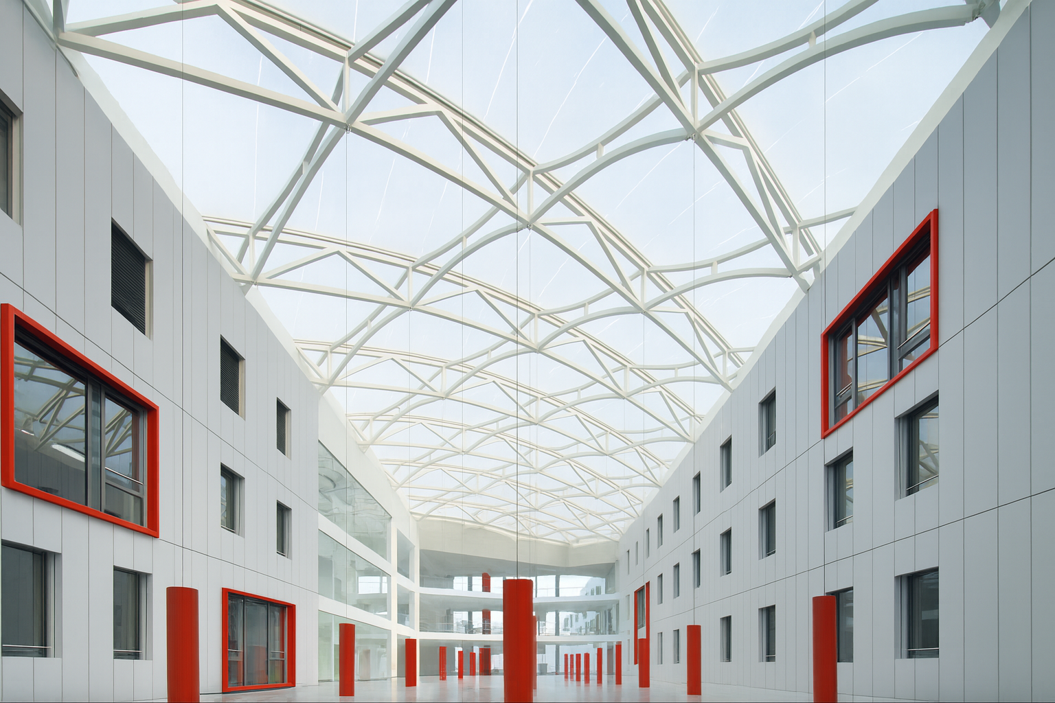 Frankfurt House of Logistics and Mobility with a Lightspan ETFE system roof, featuring transparent design and sustainable architecture.