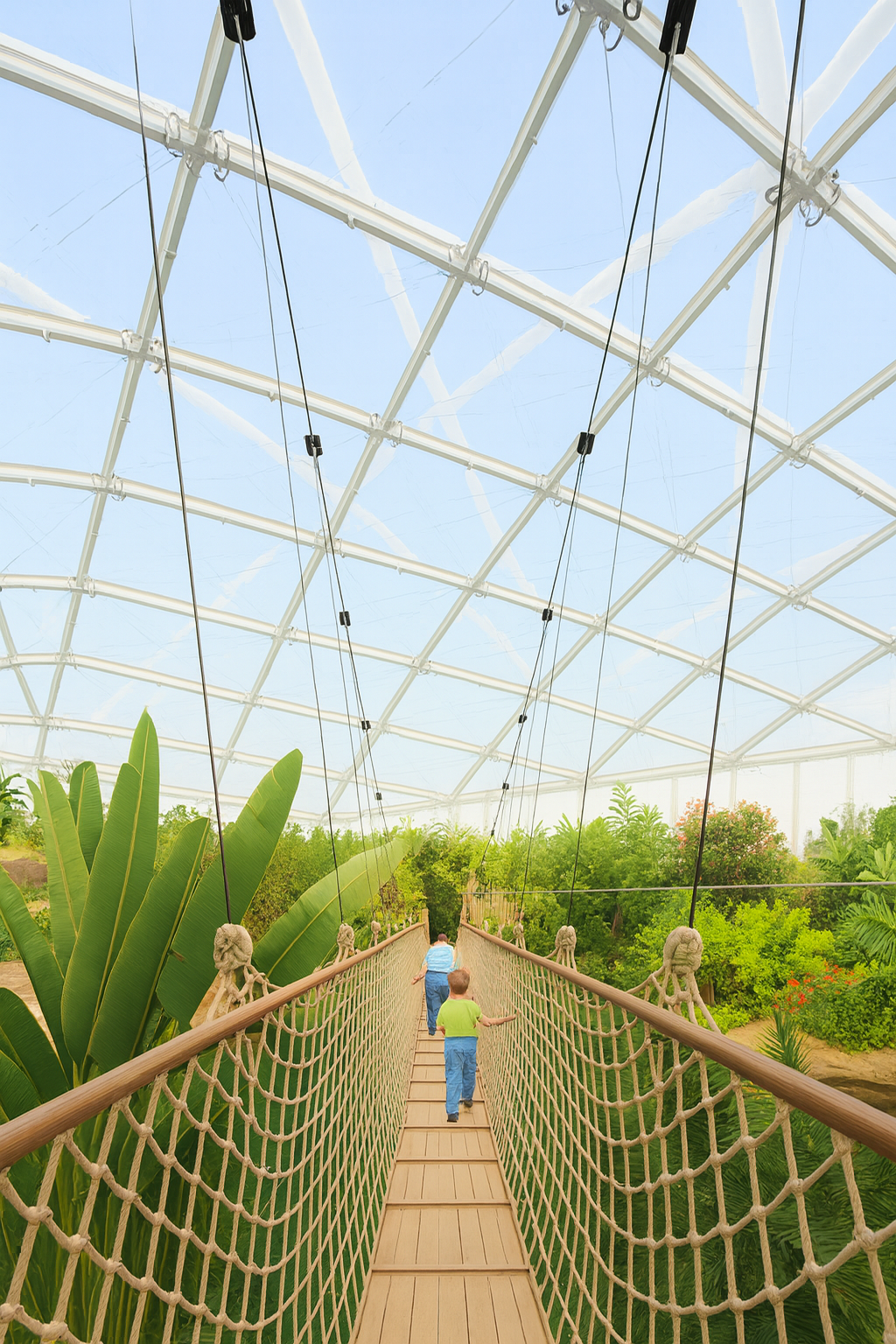 Leipzig Zoo Tropical Rainforest Hall featuring a transparent Lightspan ETFE system roof, creating a bright tropical climate filled with natural light.