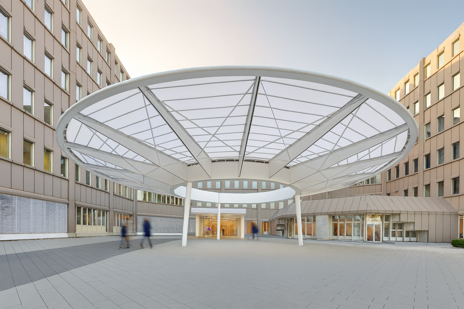 Airbus campus in Ottobrunn, Germany featuring a Lightspan ETFE system roof with modern transparent design and sustainable architecture.