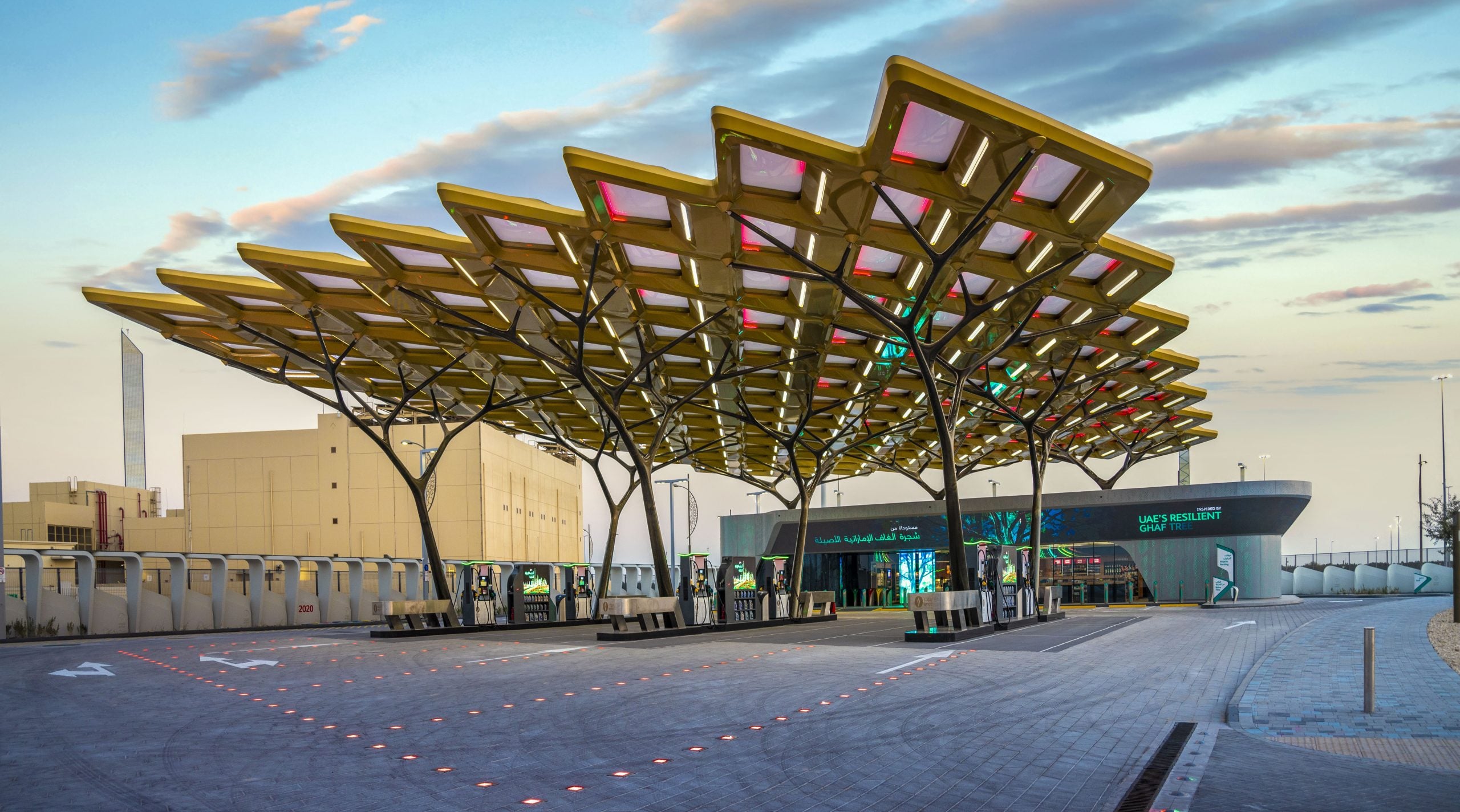 ETFE service station with carbon fiber structure by Vector Foiltec at ENOC Pavilion, Expo 2020 Dubai.